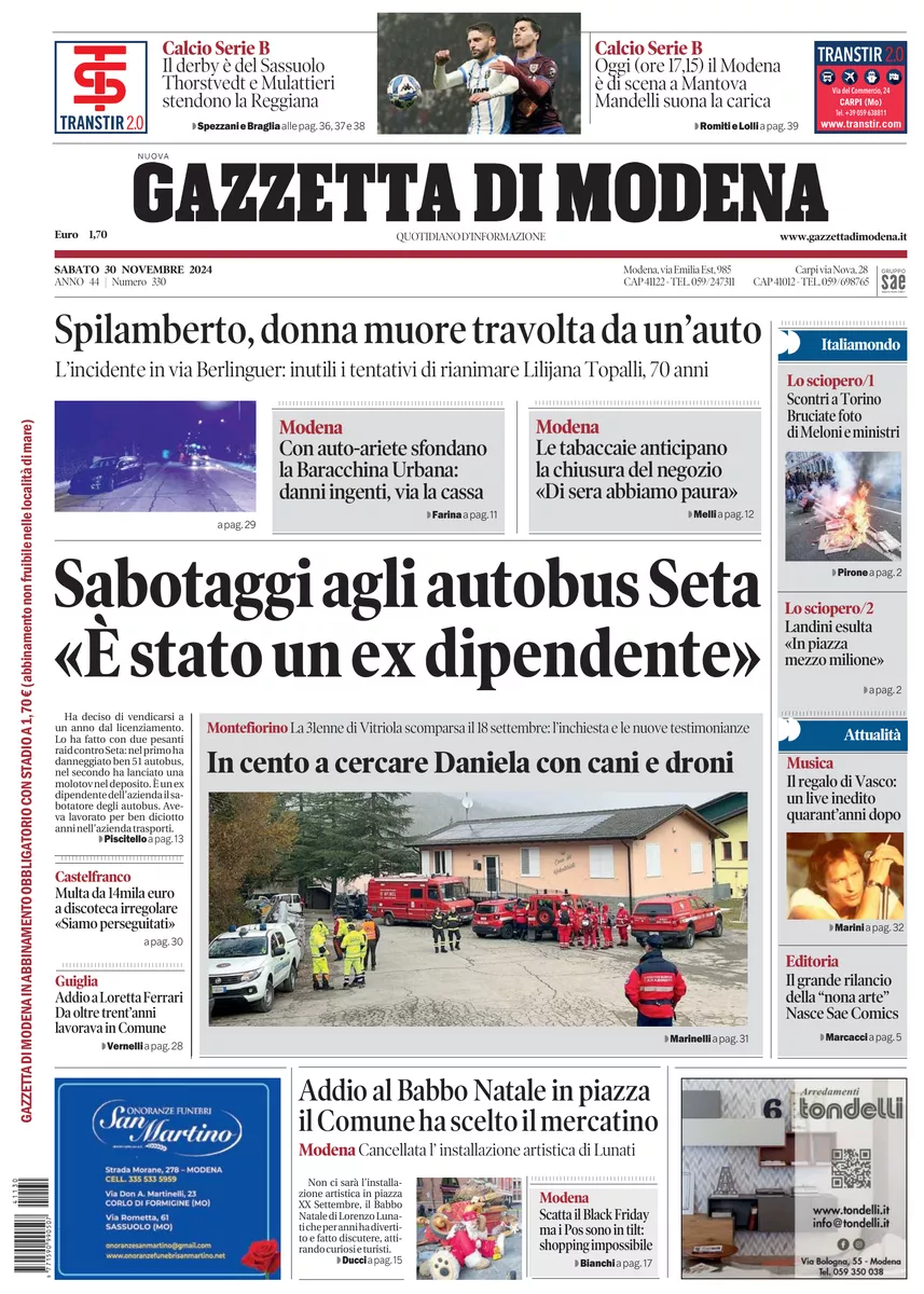 Prima-pagina-gazzetta di modena-oggi-edizione-del-2024-11-30